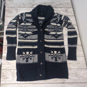 Stetson Black and Grey Aztec Print Button Cardigan Size Large